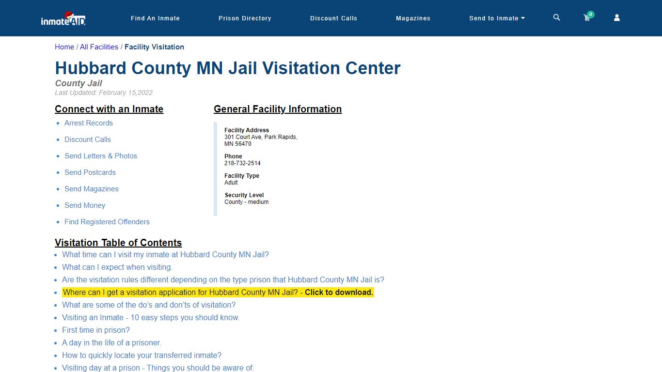 Hubbard County MN Jail | Visitation, dress code & visiting hours
